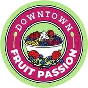 A green and white logo with fruit in it.